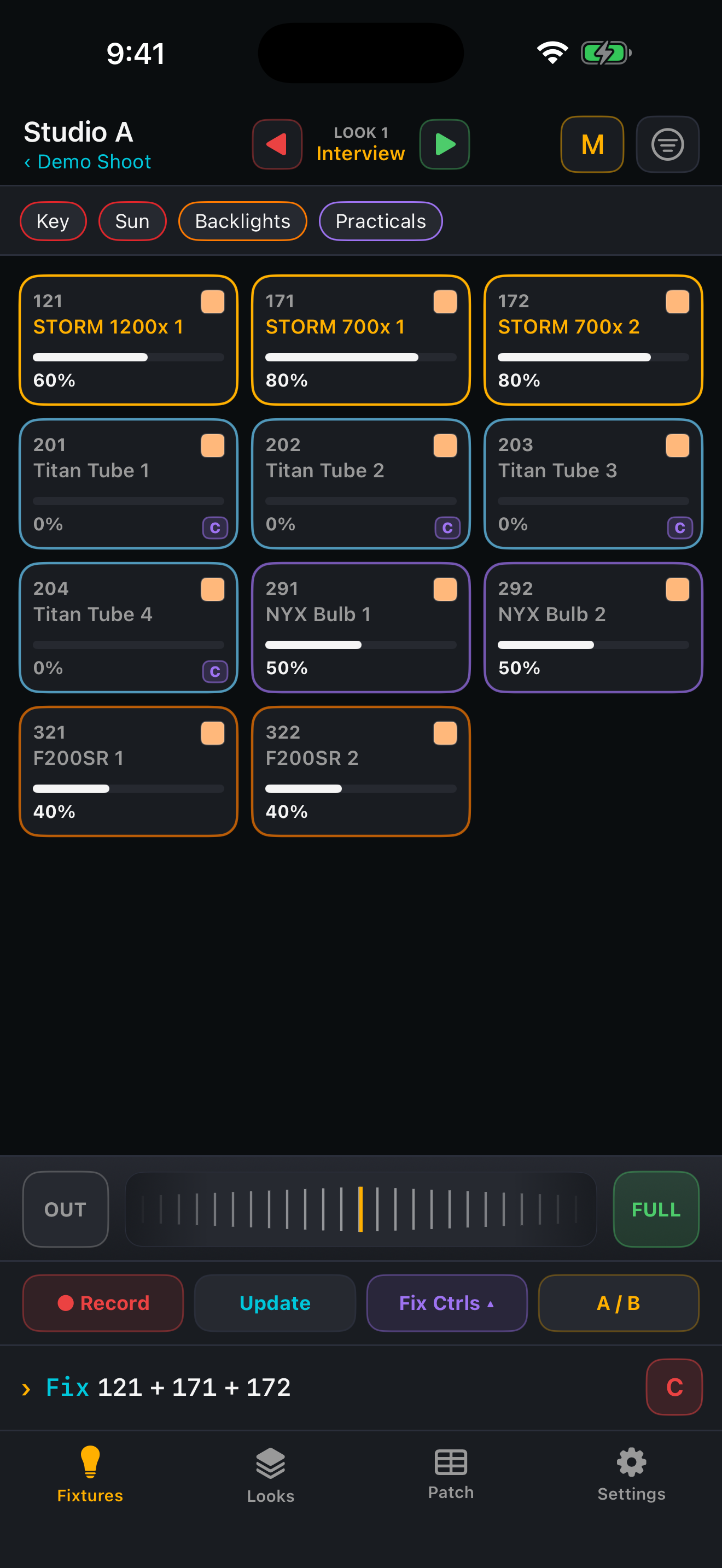 Pocket Console fixtures screen